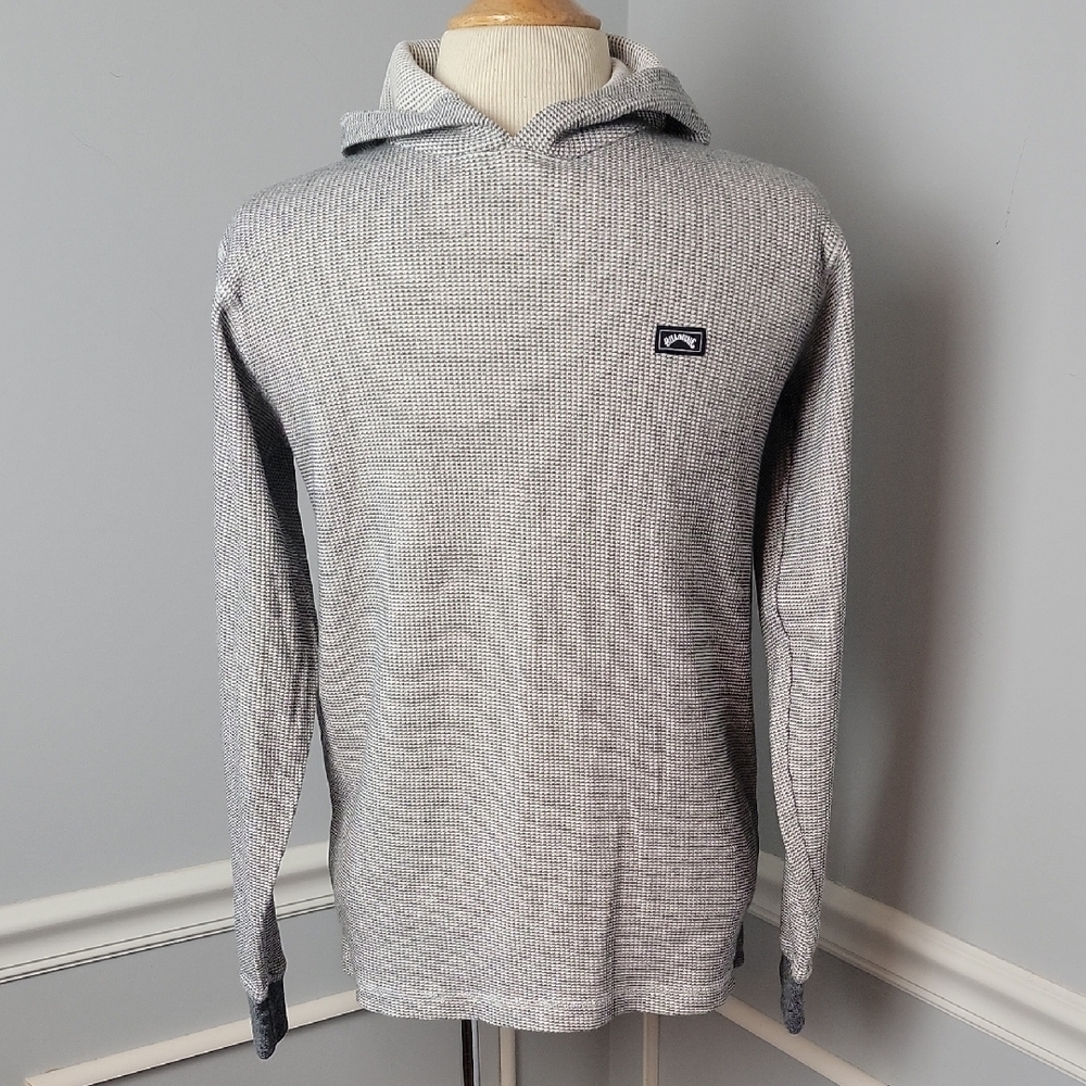 BILLABONG White Gray Waffle Hooded Surf Boho Pull Over Henley Casual Shirt XL
